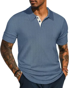PJ PAUL JONES Mens Polo Shirts Short Sleeve Textured Polo T Shirt Summer Casual Knitted Golf Shirt