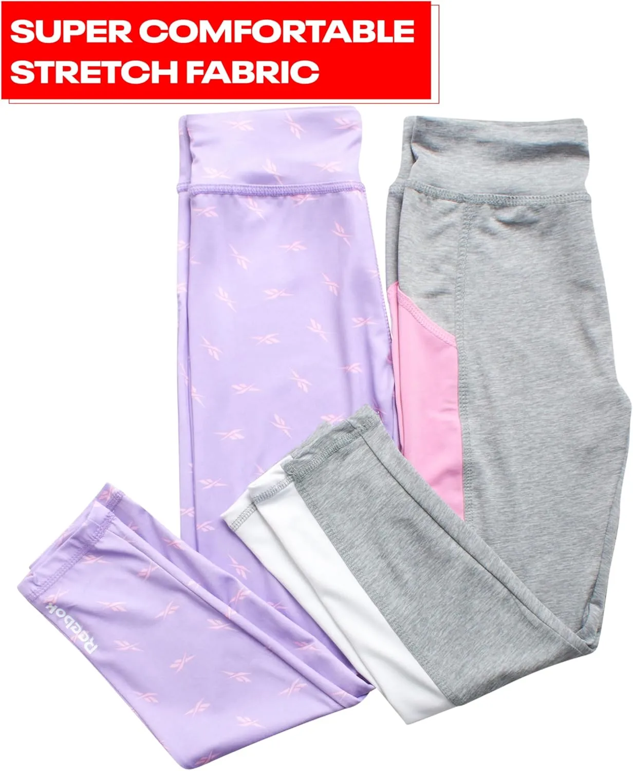 Reebok Girls' Leggings - 2 Pack Active Performance Sports Tights (Size: 7-16)