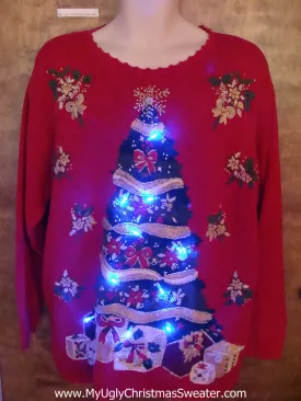 Retro 80s Huge Tree Light Up Ugly Xmas Sweater