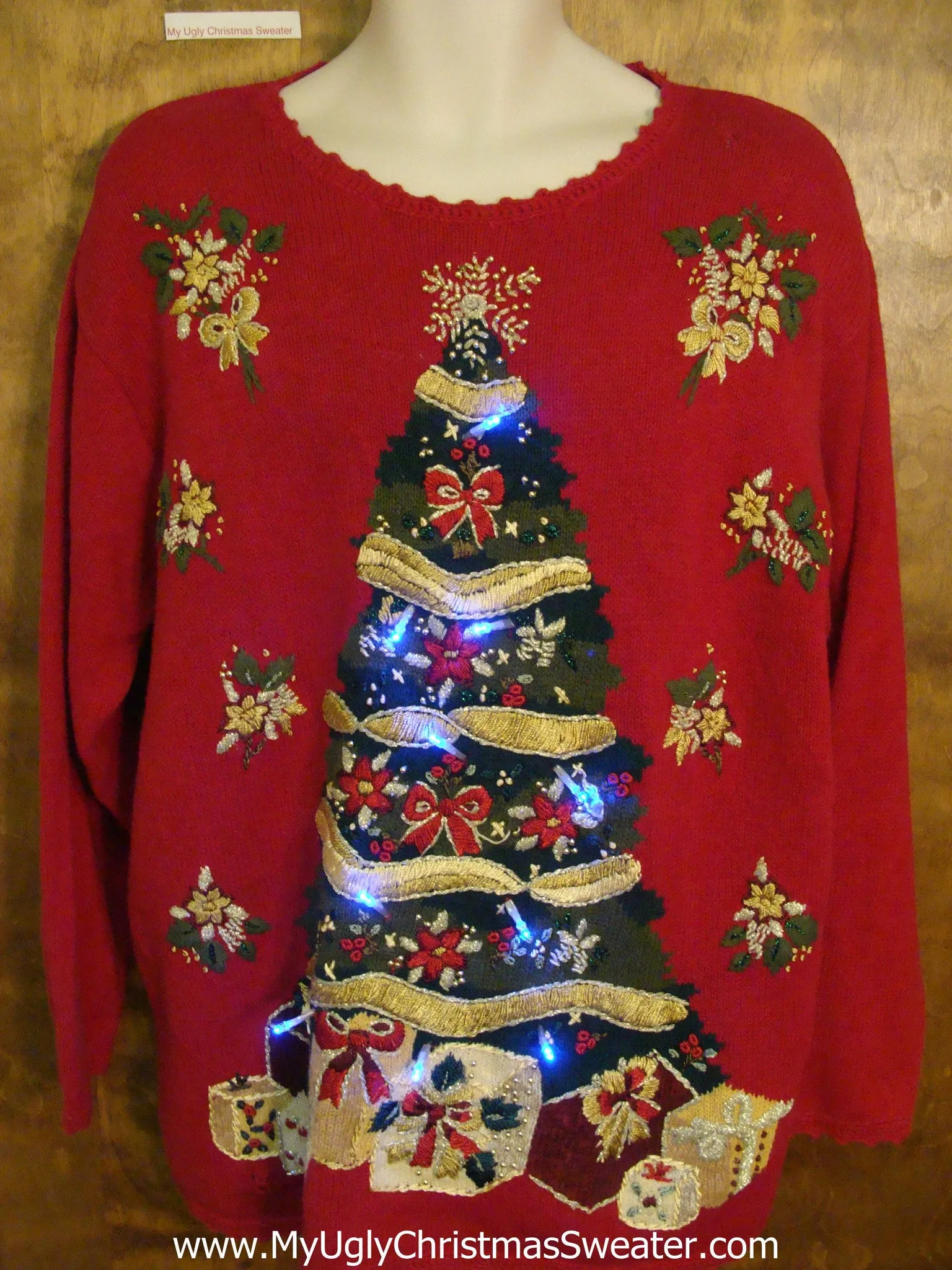 Retro 80s Huge Tree Light Up Ugly Xmas Sweater