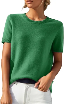 Short Sleeve Sweater Tops for Women Cute Lightweight Crew Neck T Shirts Plain Relaxed Fit Business Casual Tops