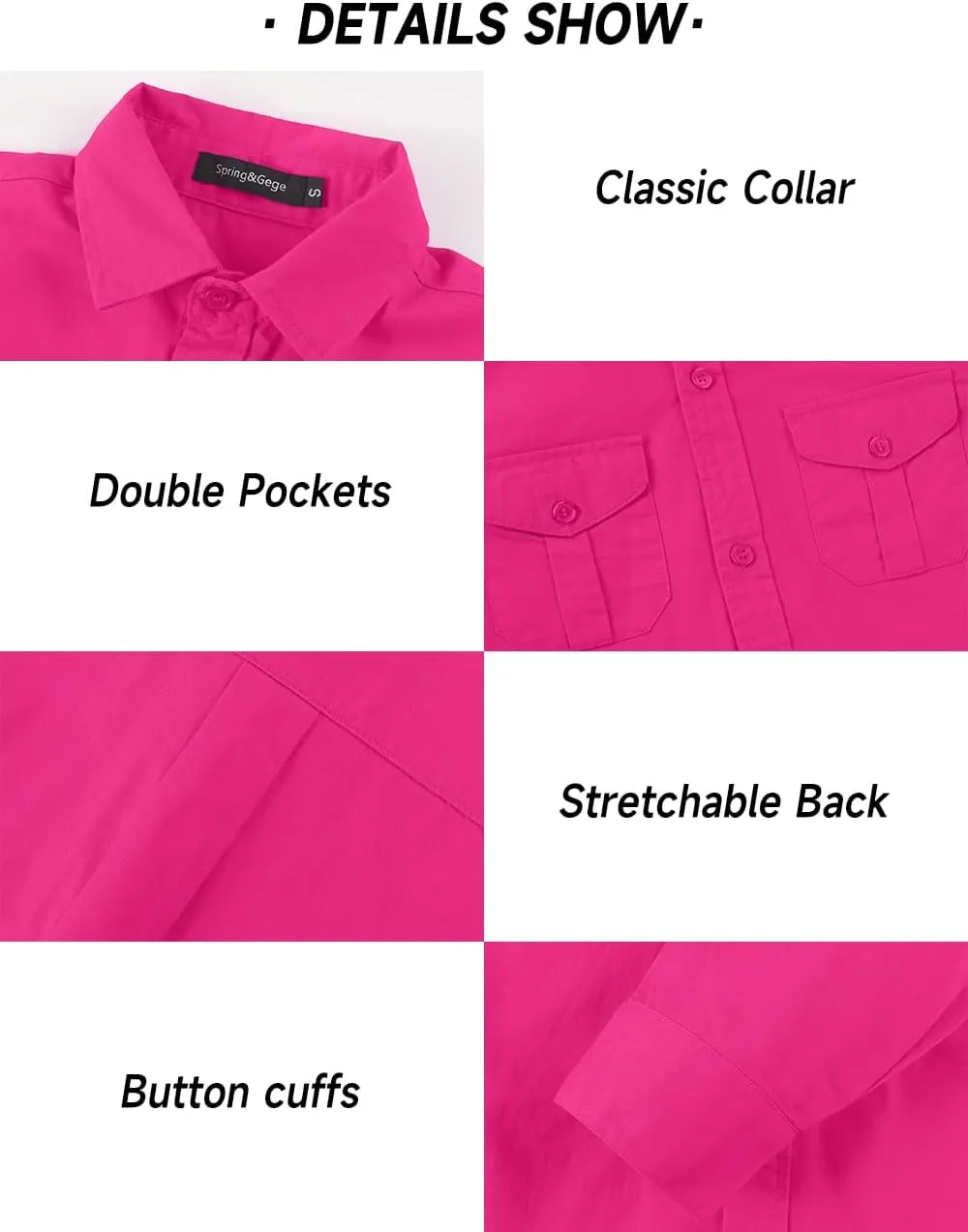 Spring&Gege Boys' Long Sleeve Button Down Shirt for Kids Woven Solid Two Pockets