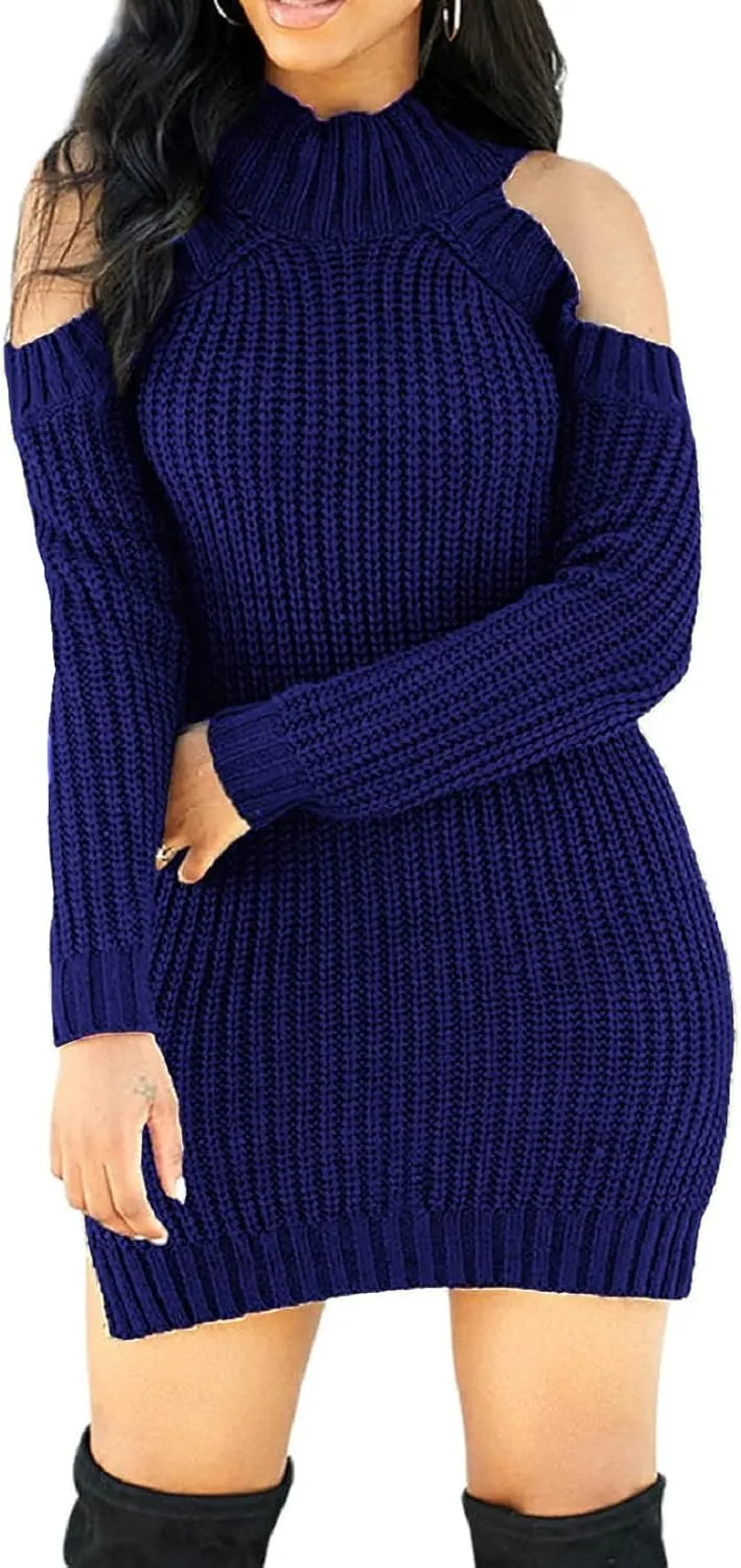 Sweater Dress for Women Elegant Casual Knit Long Sleeve Off Shoulder Pullover Winter Dresses