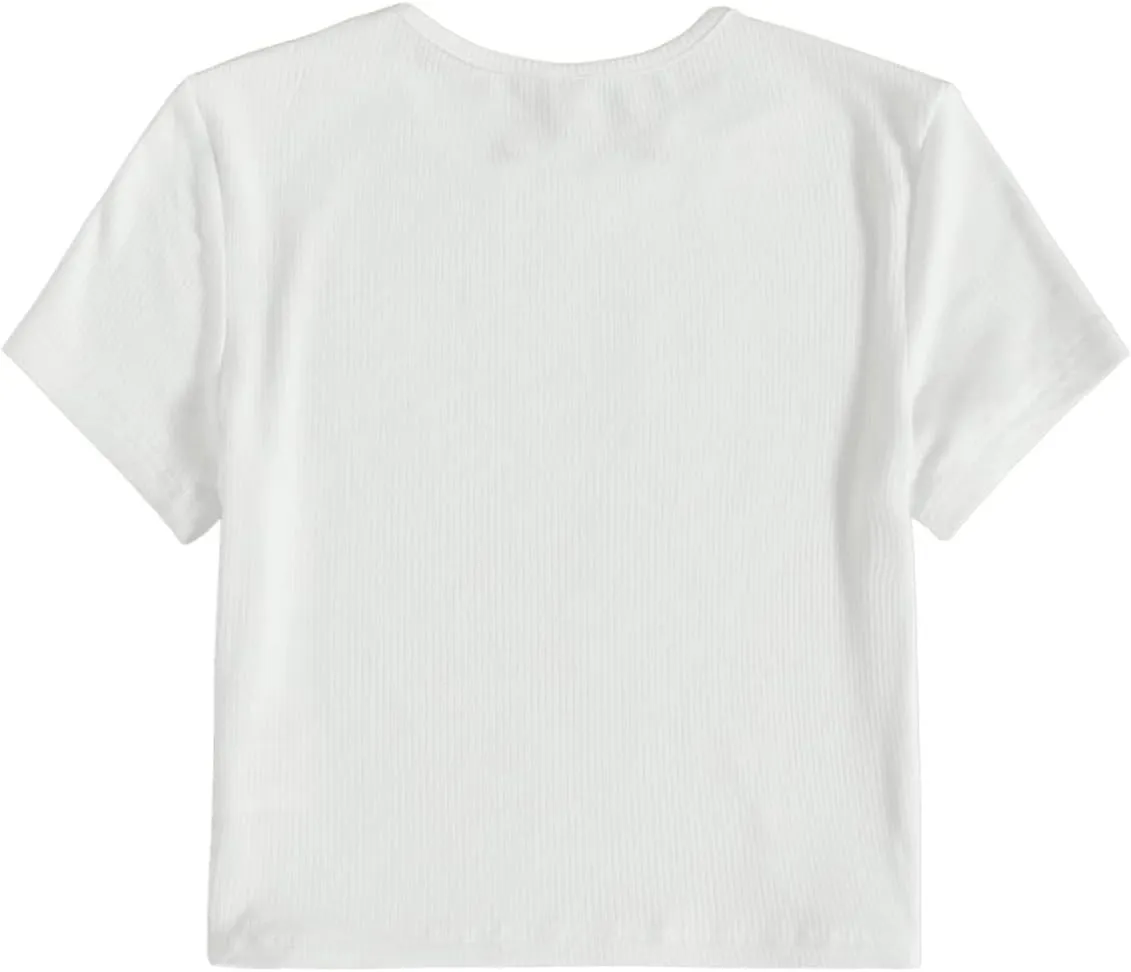 SweatyRocks Women's Solid Crew Neck Ribbed Knit Short Sleeve Crop Top T Shirts
