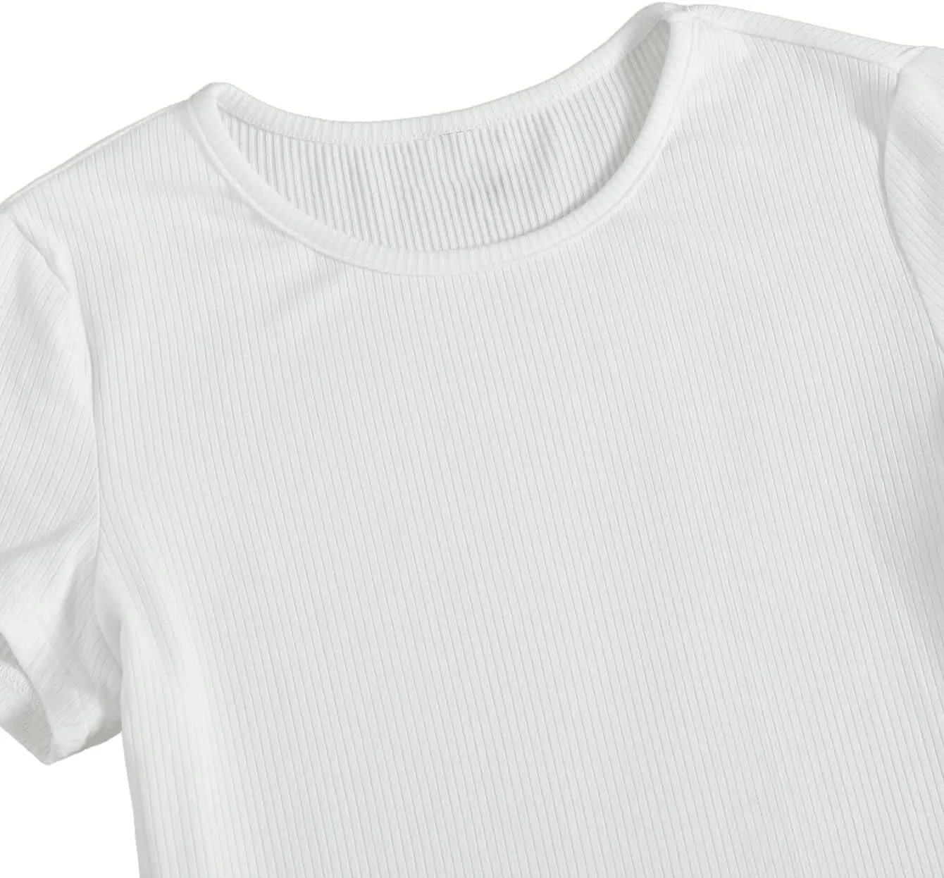 SweatyRocks Women's Solid Crew Neck Ribbed Knit Short Sleeve Crop Top T Shirts