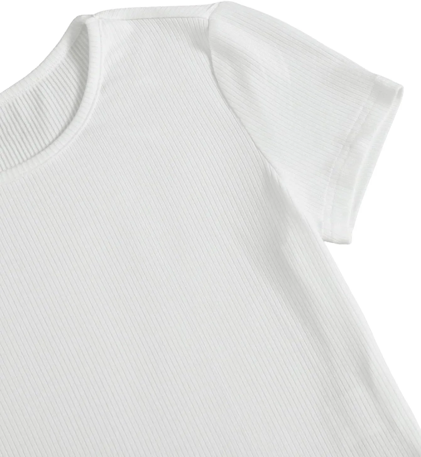 SweatyRocks Women's Solid Crew Neck Ribbed Knit Short Sleeve Crop Top T Shirts