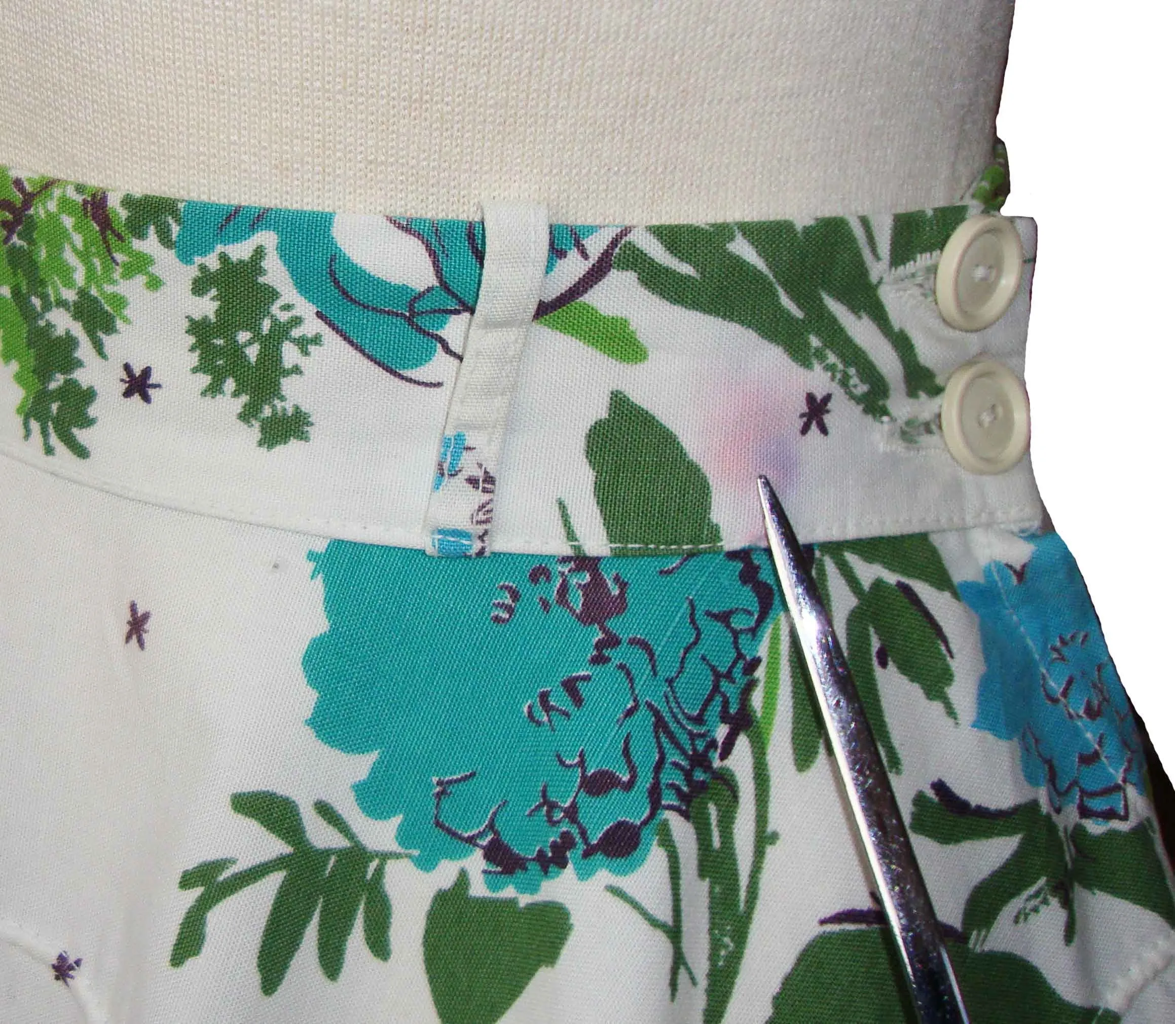 Vintage 50s Circle Skirt Blue Floral Quilted Cotton S XS