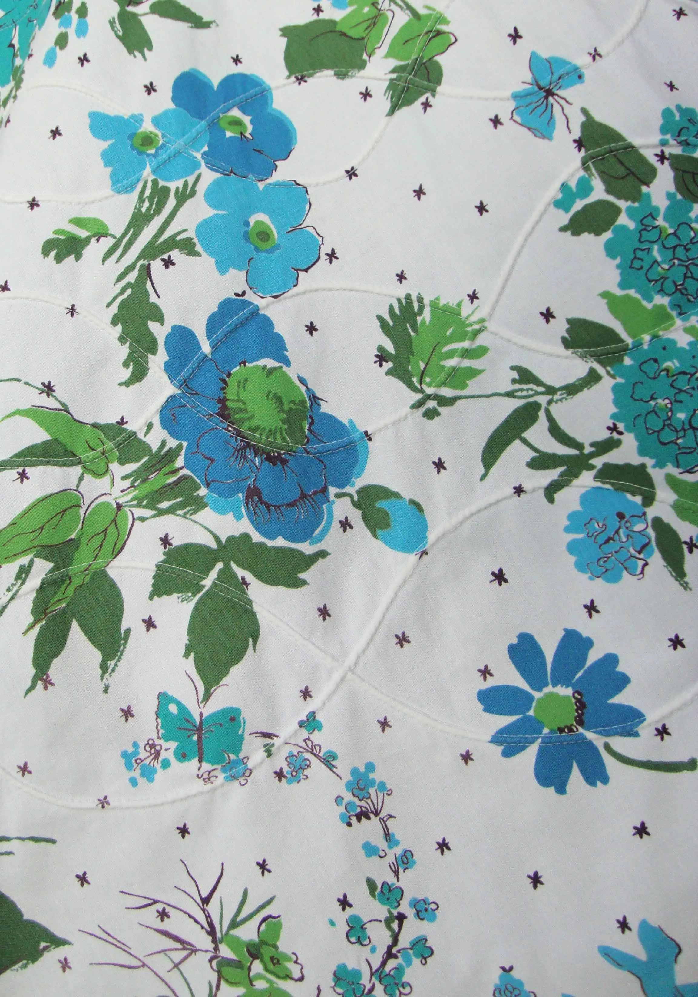 Vintage 50s Circle Skirt Blue Floral Quilted Cotton S XS