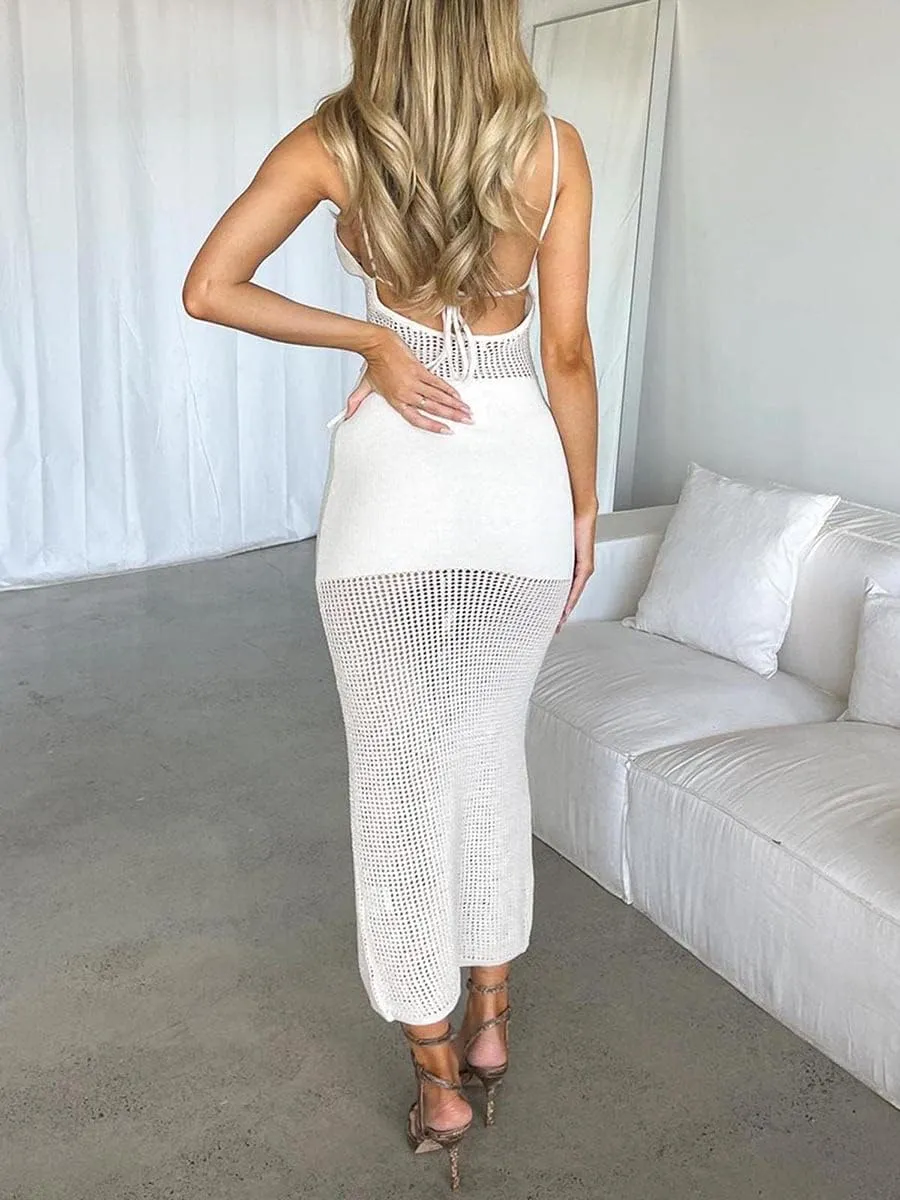 Women Ribbed Knit Long Dress Sleeveless Flower Bodycon Maxi Party Cocktail Dress Summer Beach Cover Up Club Dress