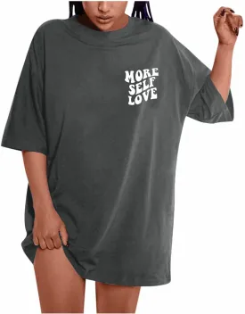 Women T-Shirts Oversized Graphic Funny Letter Printed Tunic Tops Casual Short Sleeve Drop Shoulder Blouse Loose Tee