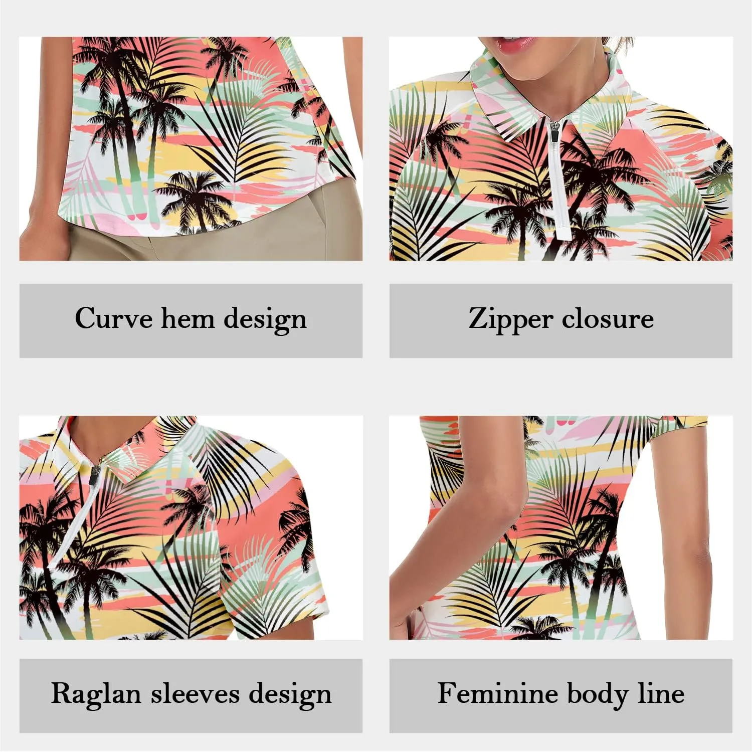 Women's Golf Shirt Short Sleeve Tennis Shirt Quarter Zip Golf Pullover Golf Polo Shirts Argyle Tops