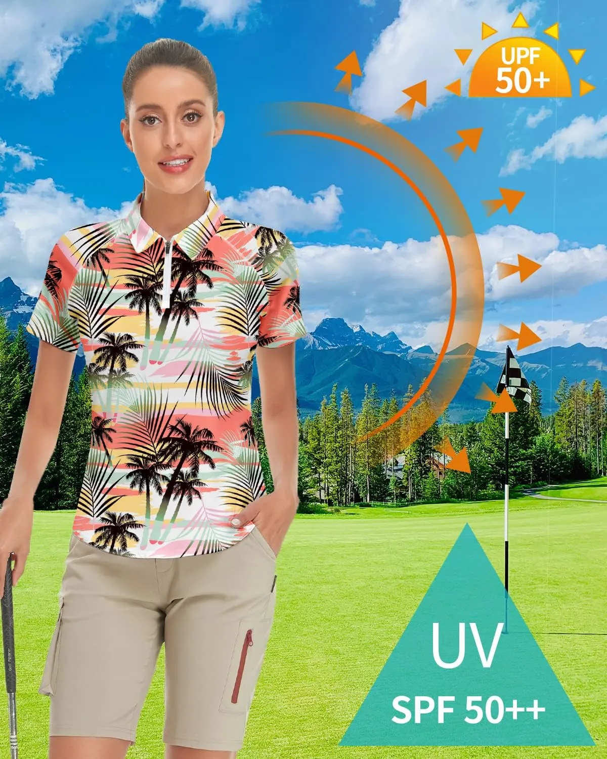 Women's Golf Shirt Short Sleeve Tennis Shirt Quarter Zip Golf Pullover Golf Polo Shirts Argyle Tops