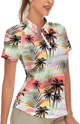 Women's Golf Shirt Short Sleeve Tennis Shirt Quarter Zip Golf Pullover Golf Polo Shirts Argyle Tops