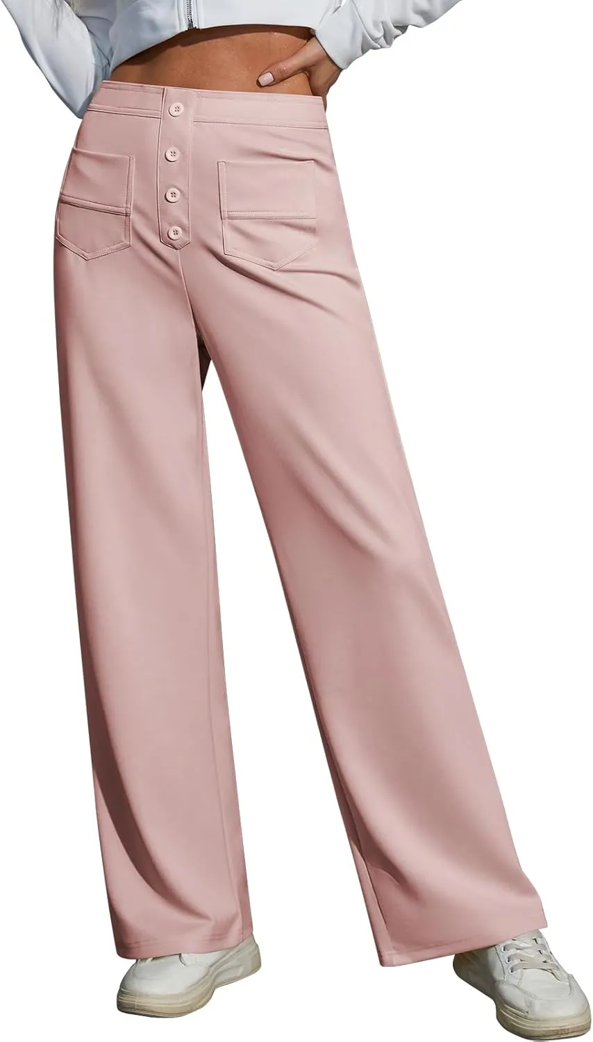 Womens High Waist Wide Leg Pants Casual Pants for Women Stretchy Business Dress Work Pocket Trousers Pant