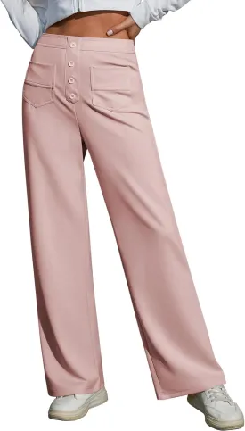 Womens High Waist Wide Leg Pants Casual Pants for Women Stretchy Business Dress Work Pocket Trousers Pant