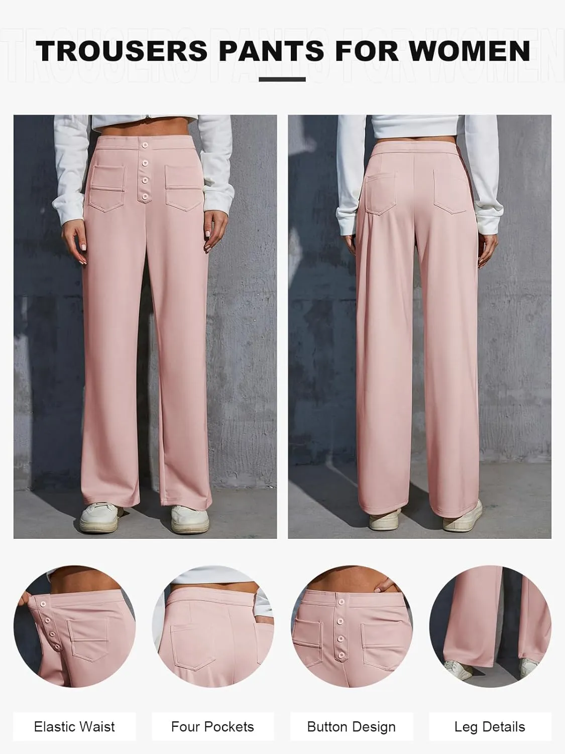 Womens High Waist Wide Leg Pants Casual Pants for Women Stretchy Business Dress Work Pocket Trousers Pant