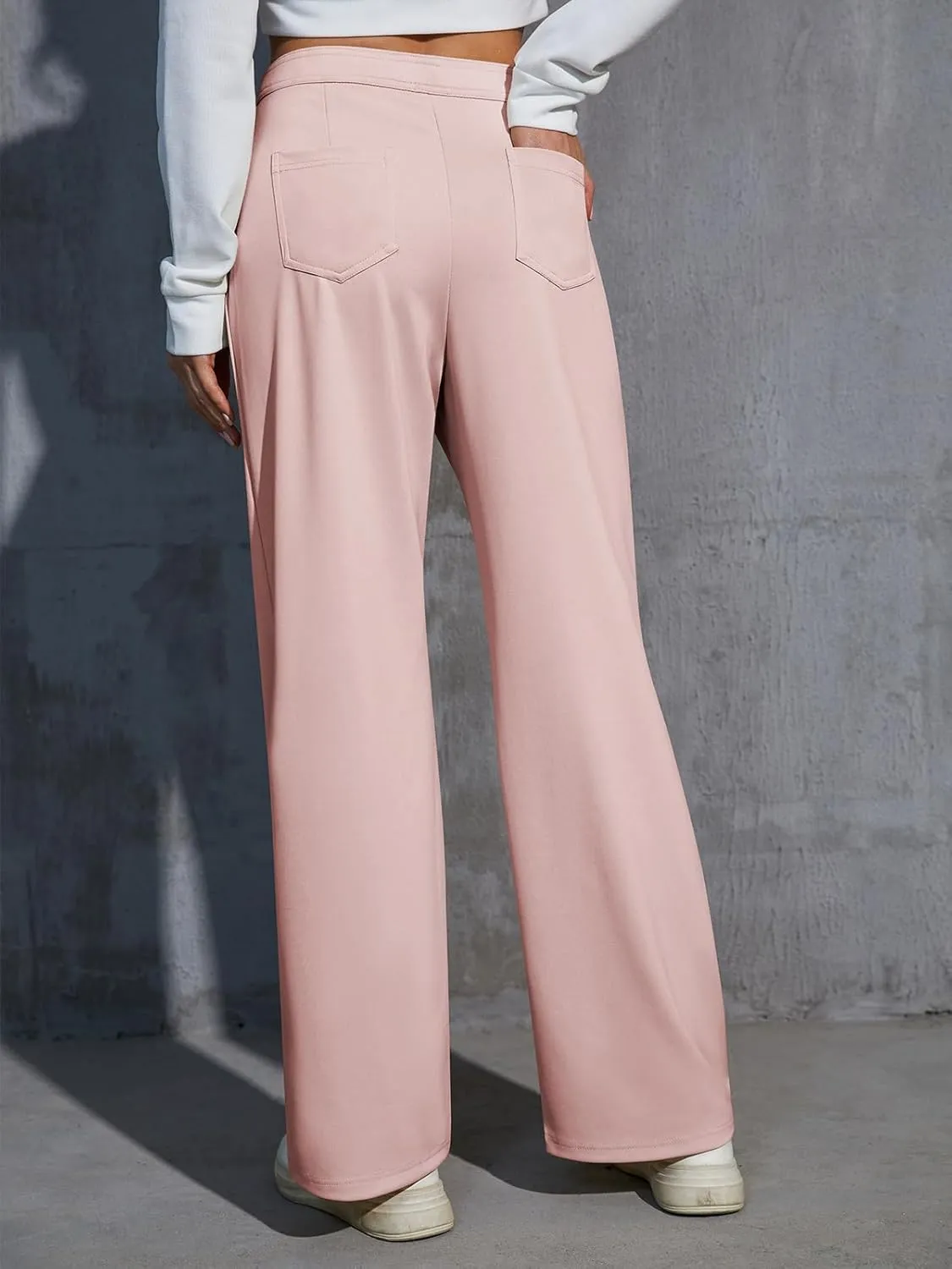 Womens High Waist Wide Leg Pants Casual Pants for Women Stretchy Business Dress Work Pocket Trousers Pant