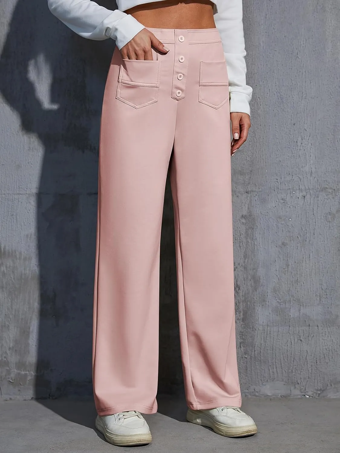 Womens High Waist Wide Leg Pants Casual Pants for Women Stretchy Business Dress Work Pocket Trousers Pant
