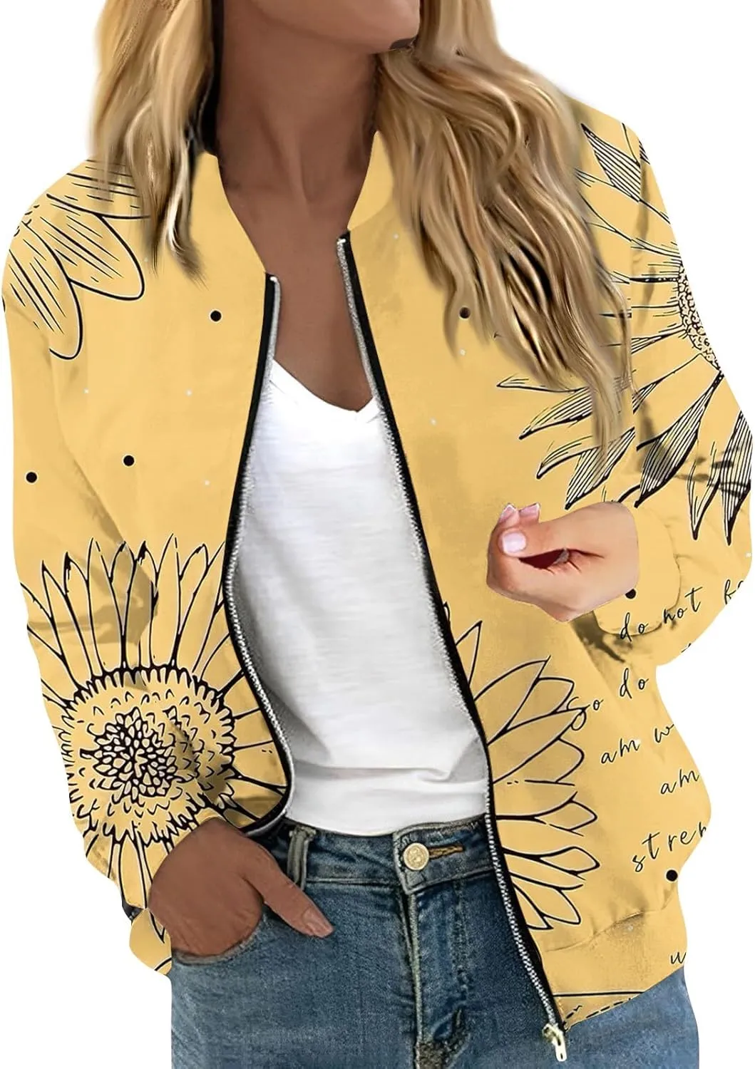 Women's Lightweight Long Sleeve Zip Jacket 2024 Full Zip Bomber Jacket Casual Coat Zip Up Coat Outwear with Pockets