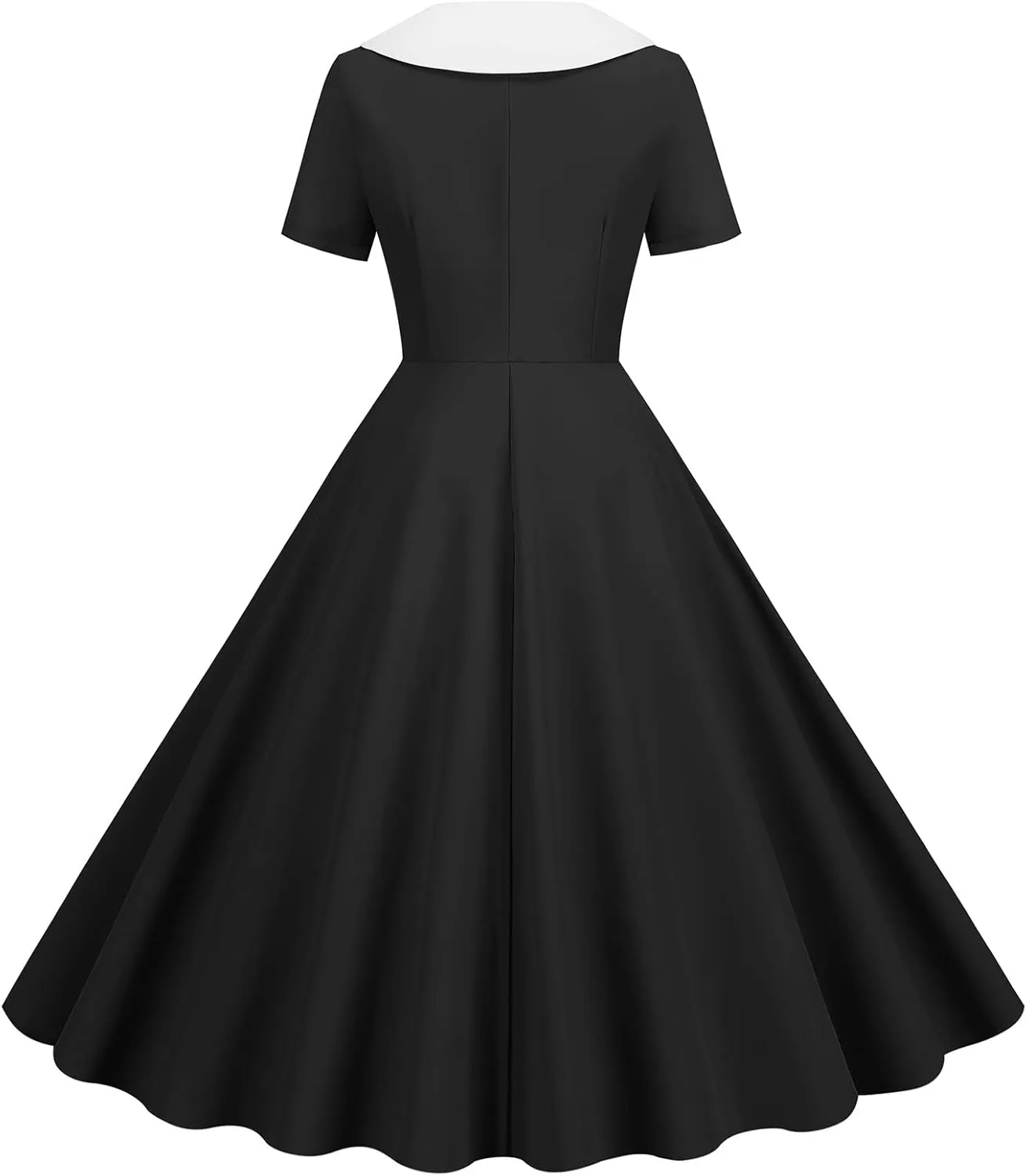 Women's Retro Dresses 60s Sailor Collar Short Sleeve Pinup Cocktail Dress Double Breasted Pleated A Line Swing Dress