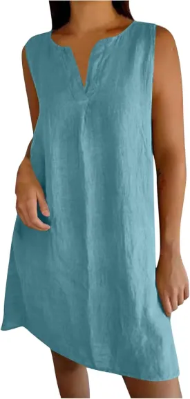 Women's Sleeveless Linen Shift Dress 2025 Summer Plain Casual Beach Dresses Solid Long Tank Sundress Vacation Outfits