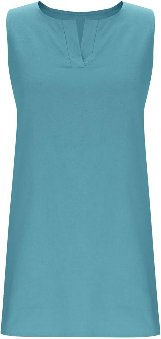Women's Sleeveless Linen Shift Dress 2025 Summer Plain Casual Beach Dresses Solid Long Tank Sundress Vacation Outfits