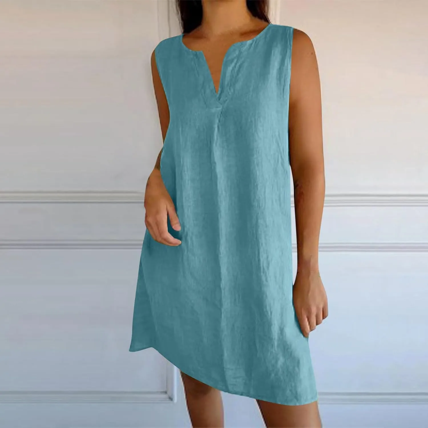 Women's Sleeveless Linen Shift Dress 2025 Summer Plain Casual Beach Dresses Solid Long Tank Sundress Vacation Outfits