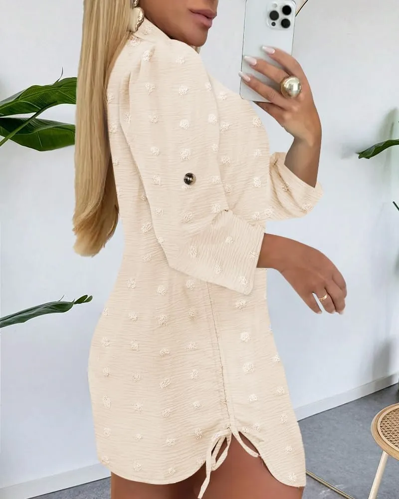 Womens Spring Casual Dress 2025 Swiss Dot Long Sleeve Shirt Dress Casual Button Down Dressy Dress